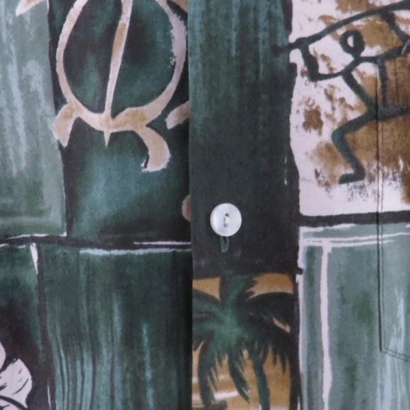 Vintage Hawaiian Shirt - Turtle and Tribal Pattern Paradise Style - Men's Large - Picture 6 of 12